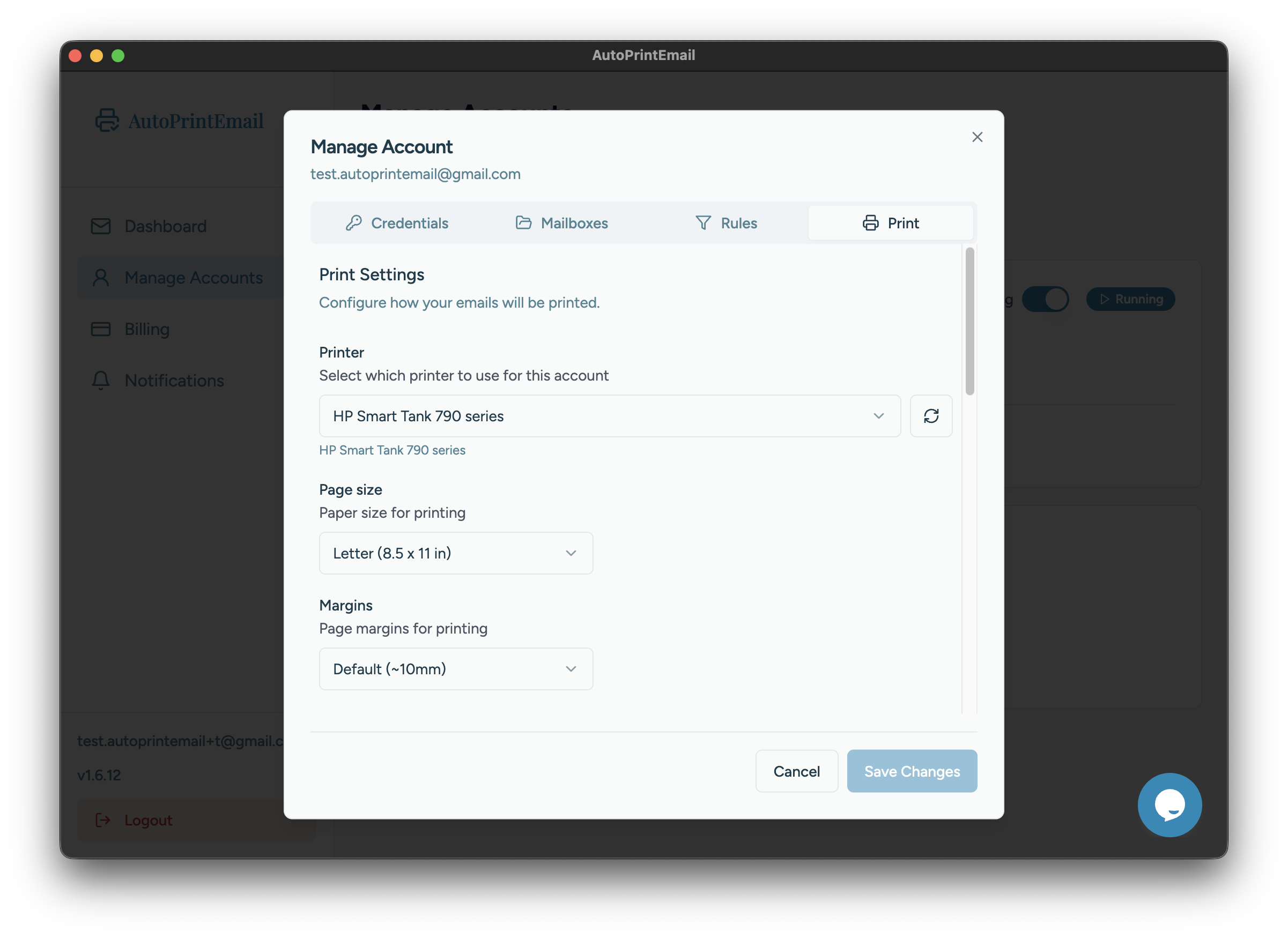 Printer dropdown selection