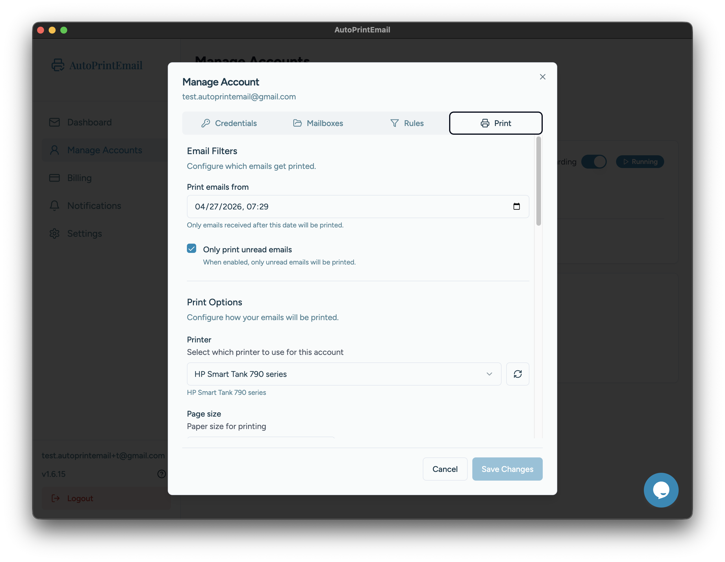 Email filter settings