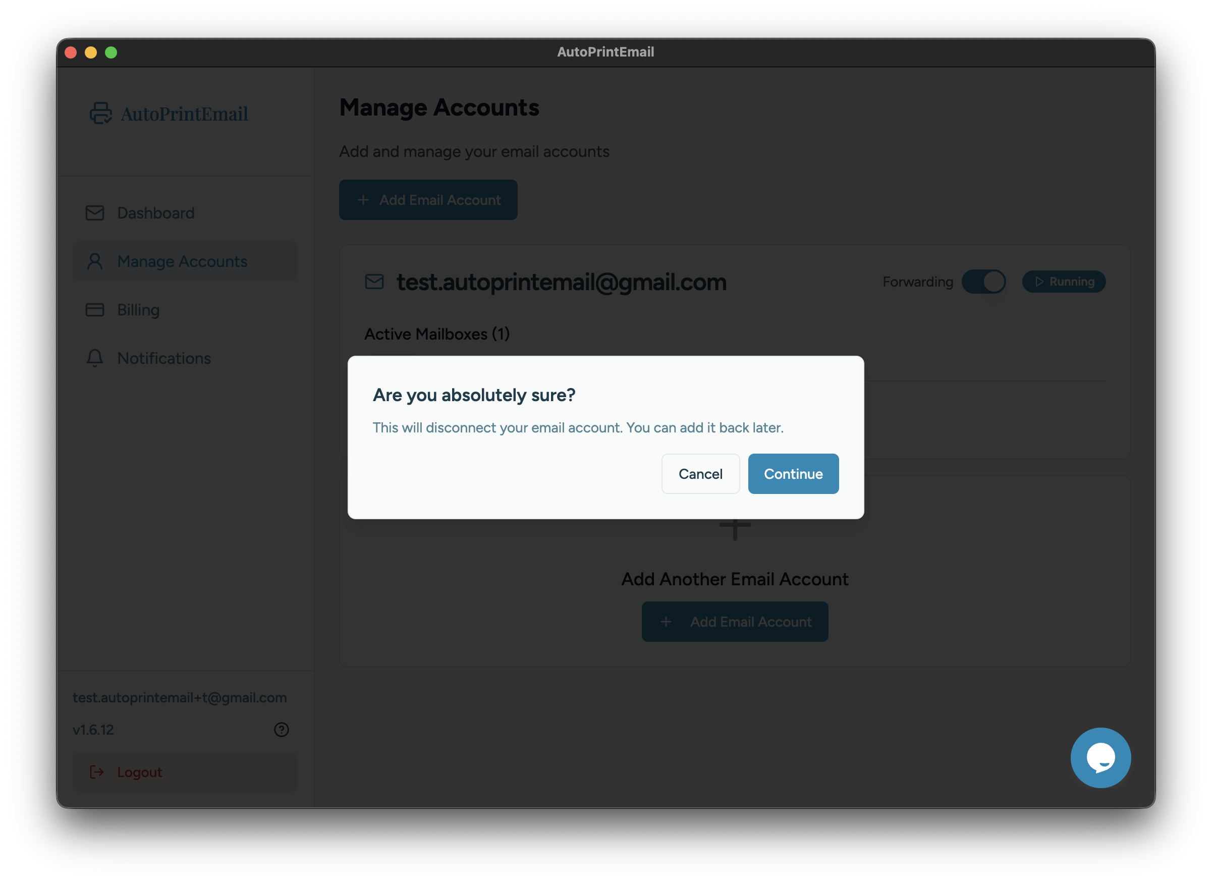 Delete account button