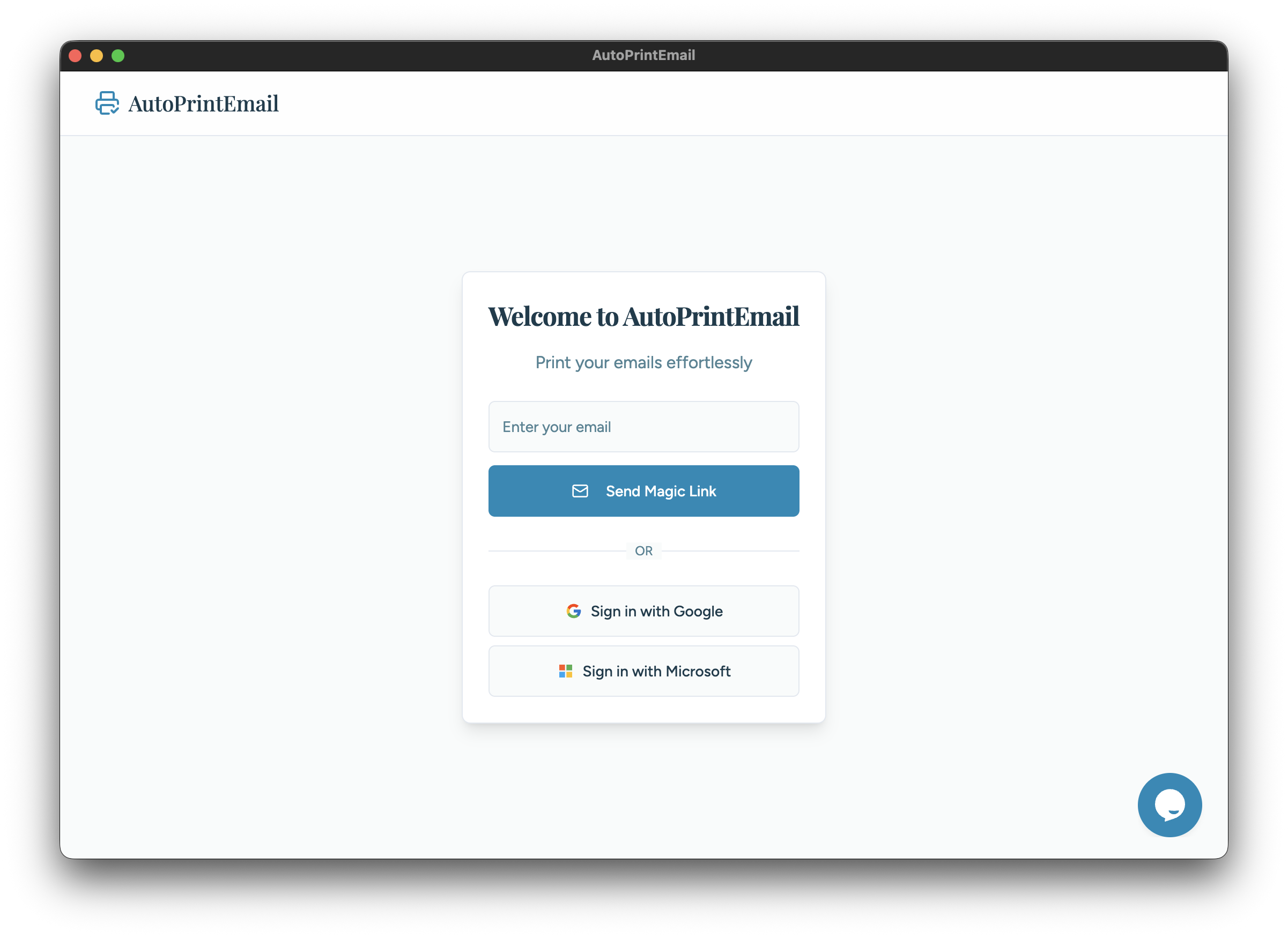 Welcome screen with sign up options