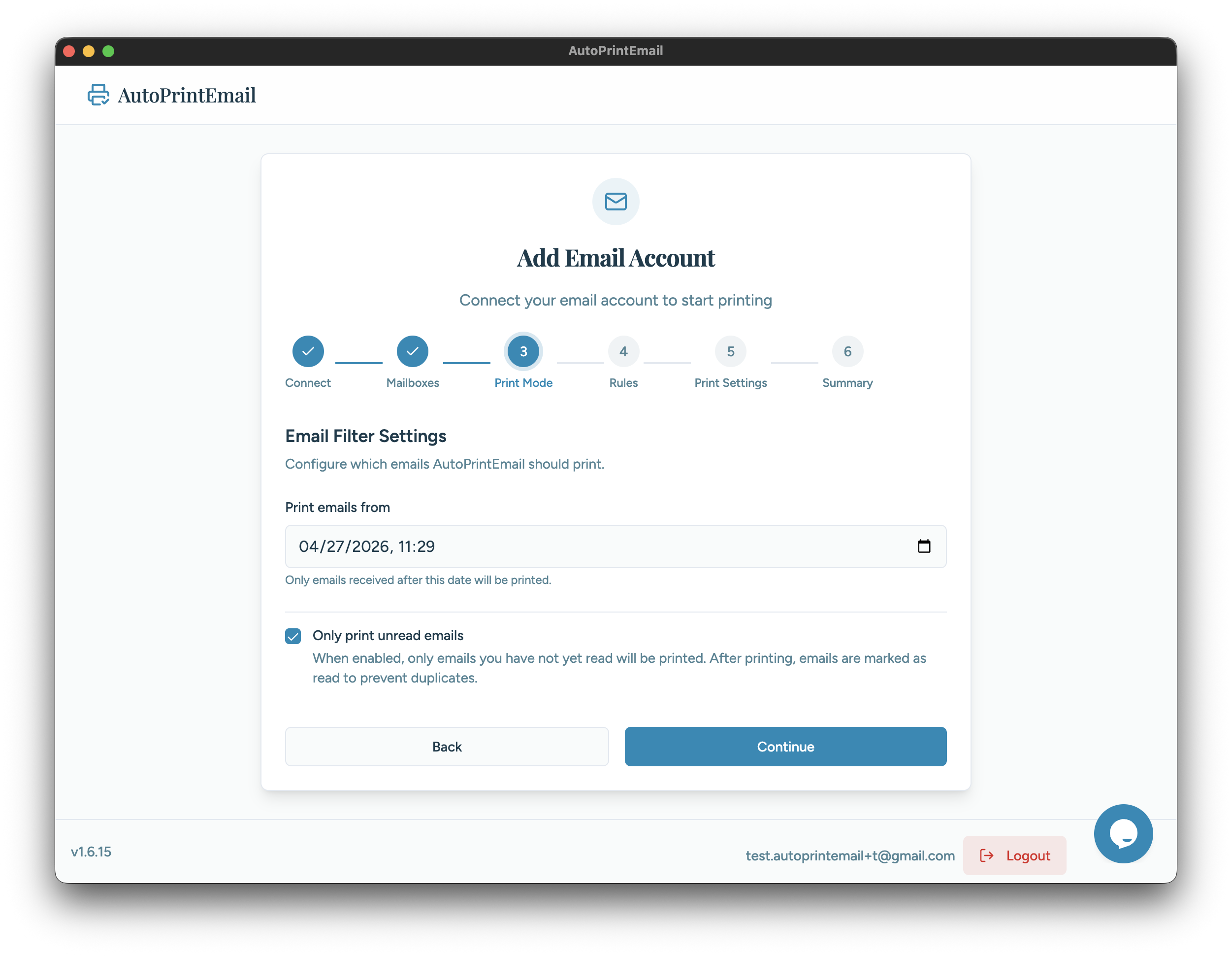 Email filter settings