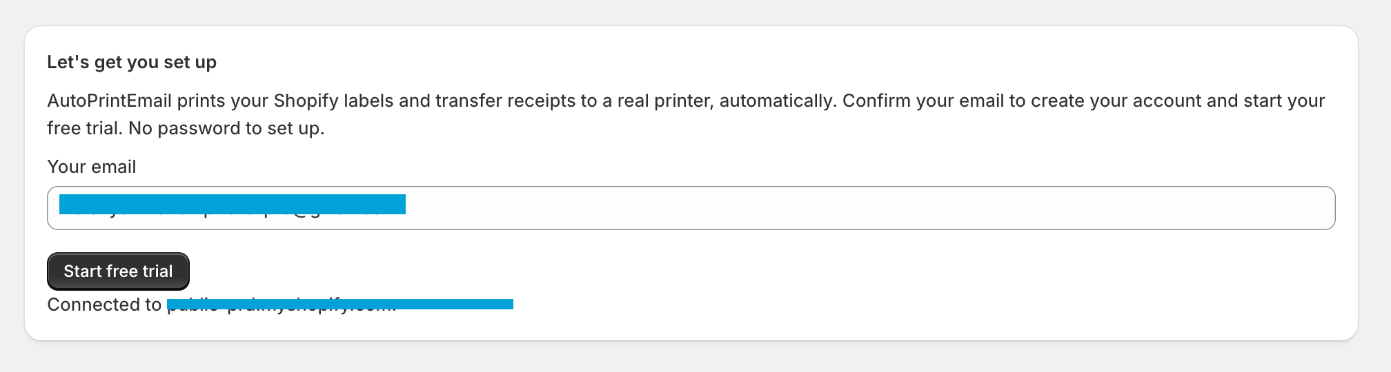 Confirm-your-email step with the store email pre-filled